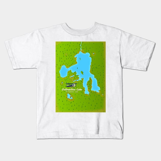 Yellowstone Lake, Wyoming Map Kids T-Shirt by nickemporium1